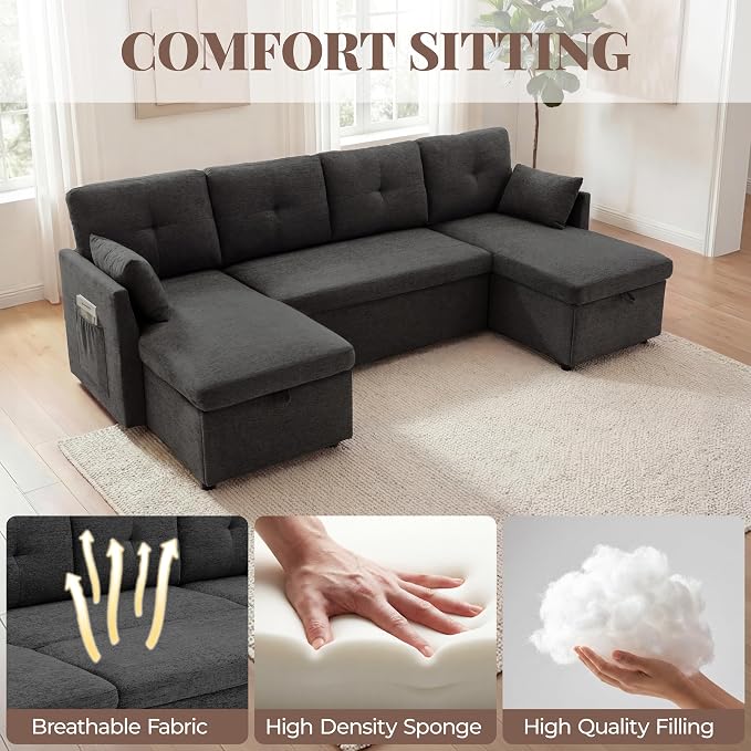 Huatean Home Oversized Sleeper Sofa Couch, 100 inch 2 in 1 Pullout Couch Bed - Image 6