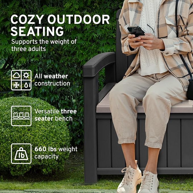 EconoHome 3 Seat Outdoor Storage Bench - Image 4