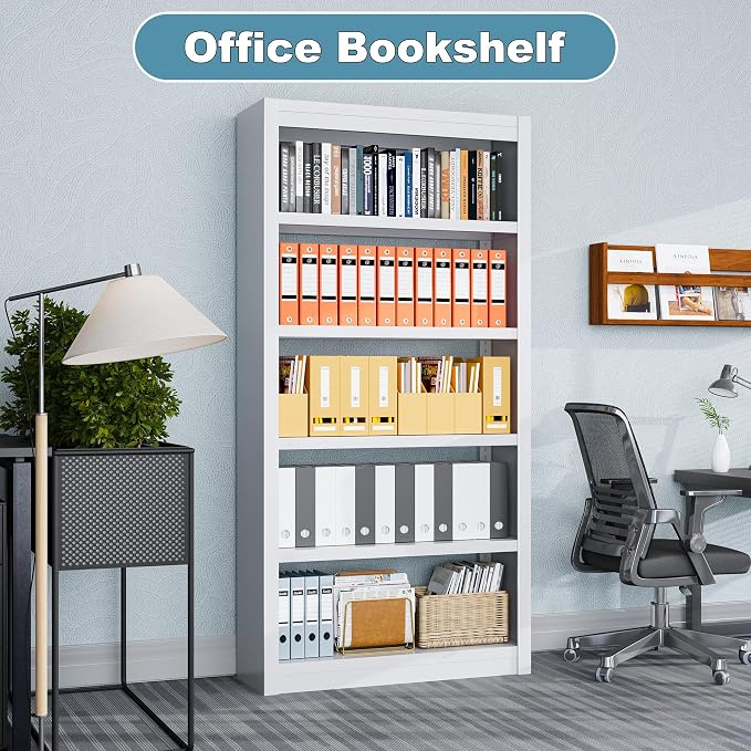 Bookcase, 5-Shelf Industrial Bookshelf, Large Storage Space, Adjustable - Image 5