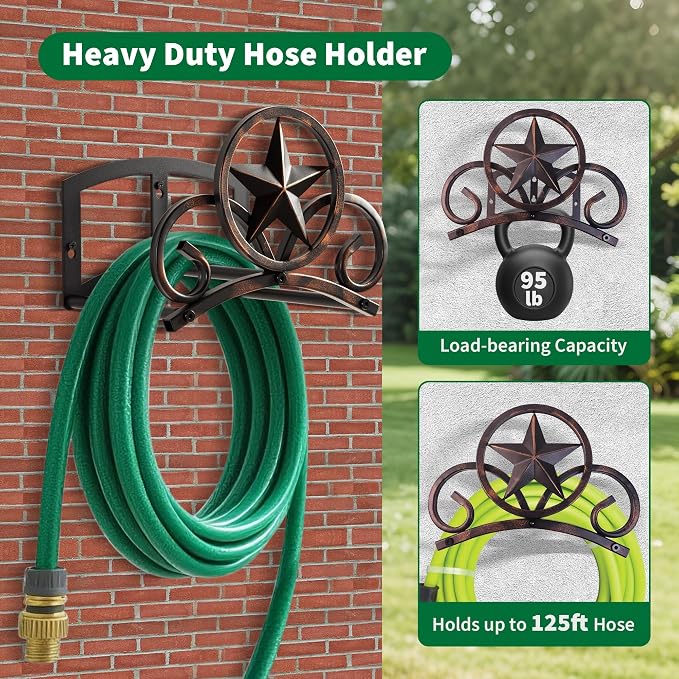 Garden Hose Holder Wall Mounted Decorative, Heavy Duty Metal Hose Hanger - Image 3