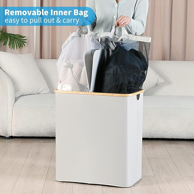 efluky Laundry Hamper with Lid, Double Laundry Hamper with 2 Removable Bags - Image 4