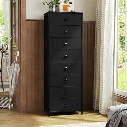Fabric Dresser for Bedroom, 8 Drawer Tall Vertical Skinny Tower | Wooden Top - Image 2