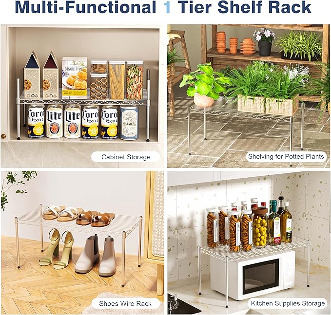 1-Tier Wire Shelf Rack, Single Metal Shelves Rack, 1 Tier Metal Shelf, Chrome | - Image 6