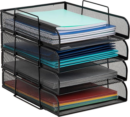 Mind Reader Stackable Paper Tray, Desktop Organizer, File Storage, Metal Mesh by MindReader