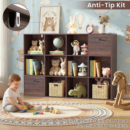 2 Pack 12 Cube Storage Organizer, Walnut Bookcase, Wooden Bookshelf - Image 7