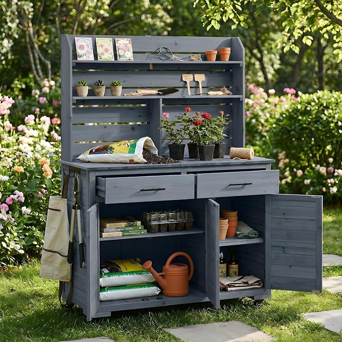 65''H Large Garden Potting Bench, by THINK30