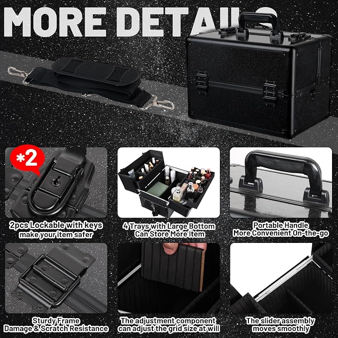 Large Makeup Train Case Cosmetic Organizer Case Makeup Box Portable Make Up - Image 5