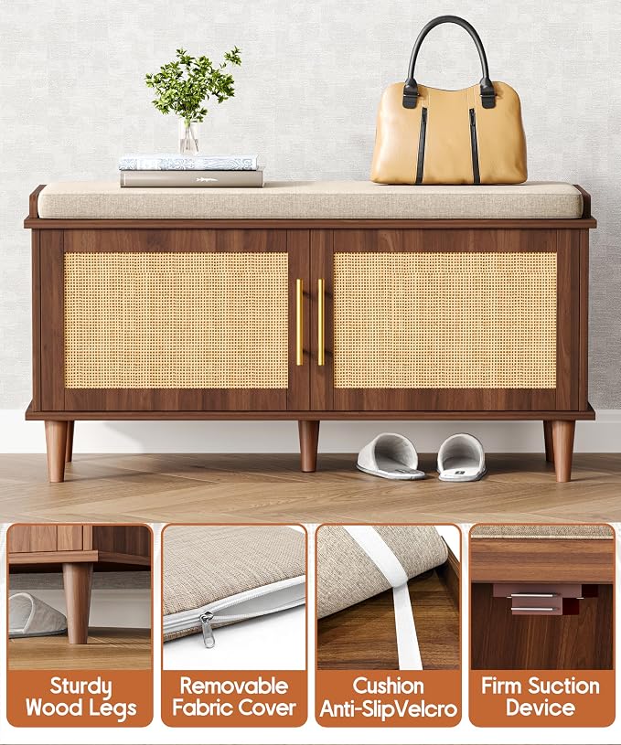 Akxomel Rattan Shoe Storage Bench - Image 6