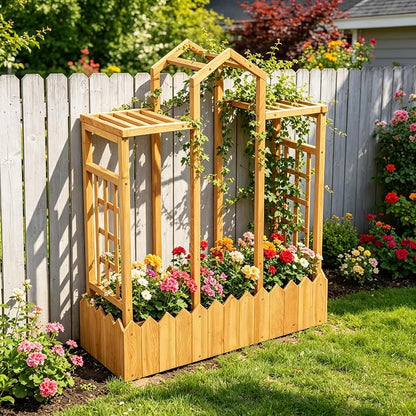 Raised Garden Beds with Arch Trellis Outdoor, Wooden Planter Boxes with Hanging by TenaoVilleux