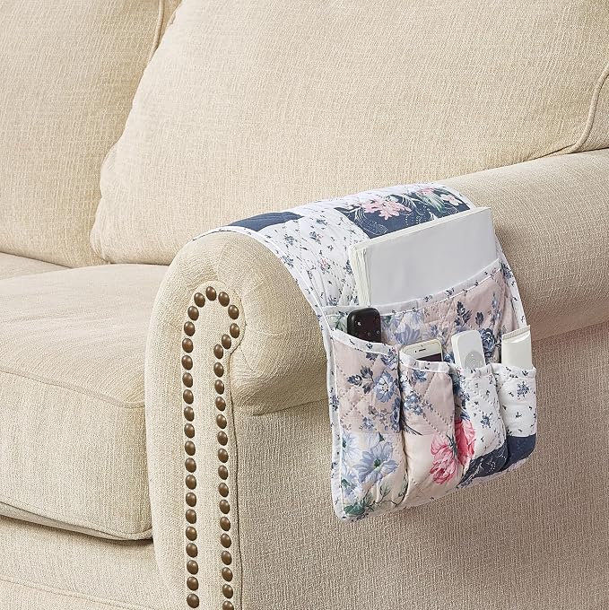 Brilliant Sunshine Roses in Beige Couch Sofa Armrest 5 Pockets Organizer - Image 7