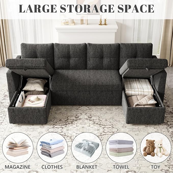 Huatean Home Oversized Sleeper Sofa Couch, 110 inch 2 in 1 Pullout Couch Bed - Image 4