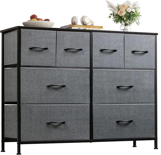 WLIVE Wide Dresser for Bedroom, 8 Drawer Chest of Drawers, Dark Grey | 8 roomy by WLIVE