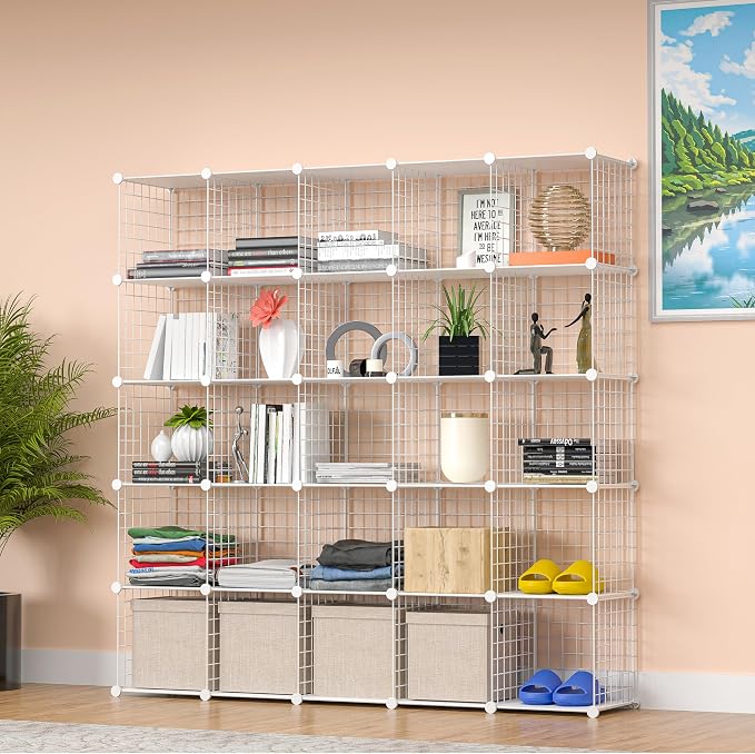 TUMUCUTE Cube Storage Organizer, Metal 25-Cube Shelves Bookshelf, Portable - Image 2