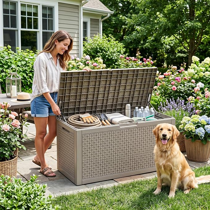 EasyUp 110 Gallon Deck Boxes Outdoor Waterproof, Resin Outside Storage Box - Image 2