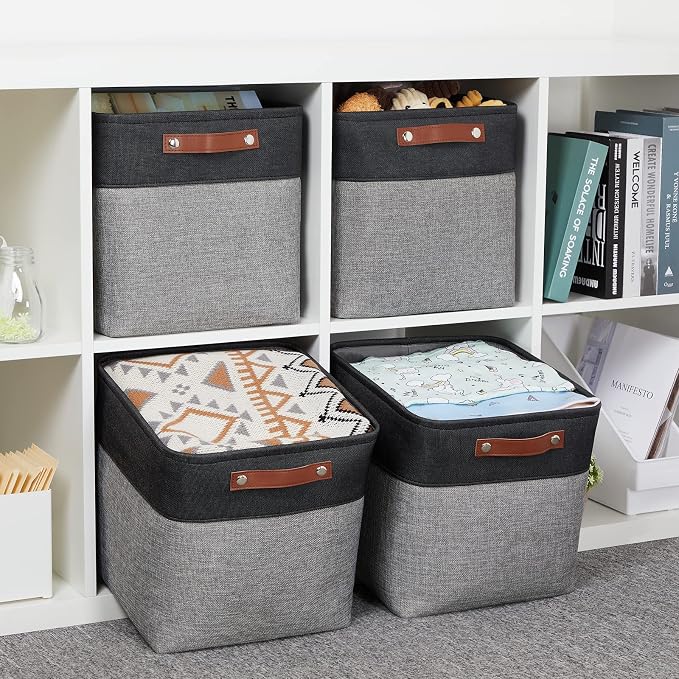 HNZIGE Fabric Cube Storage Baskets Bins Cube Baskets 11x11, Foldable Storage - Image 3