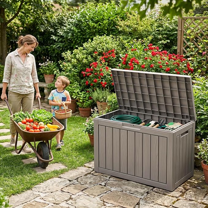 DRATO 50 Gallon Outdoor Storage Box Waterproof, Lockable Resin Deck Box - Image 3