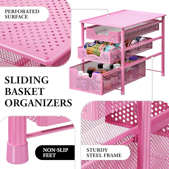 Simple Houseware Stackable 3 Tier Sliding Basket Organizer Drawer - Image 4