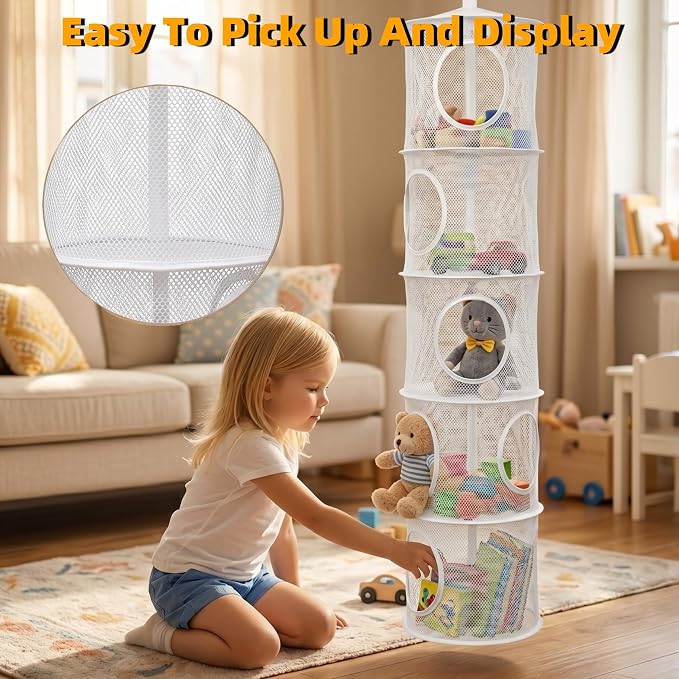 2Pcs Hanging Stuffed Animal Storage Hammock Net 5 Tiers, Holds Plushies - Image 5
