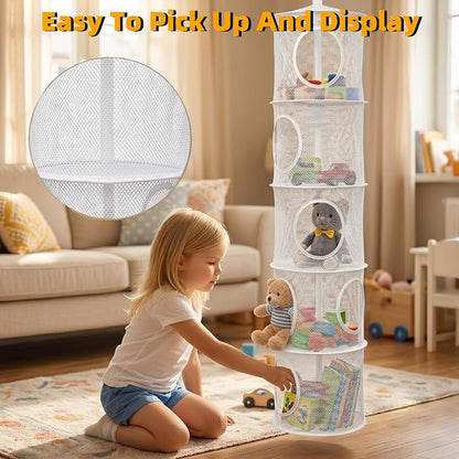 2Pcs Hanging Stuffed Animal Storage Hammock Net 5 Tiers, Holds Plushies - Image 5
