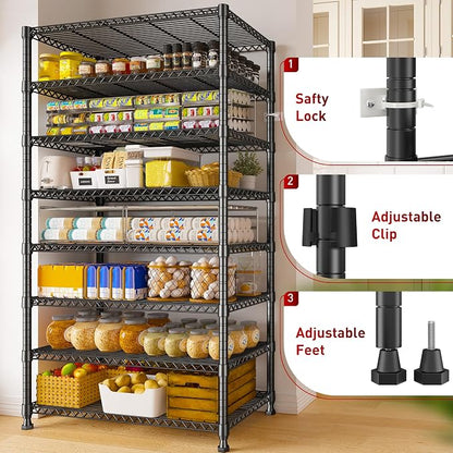 REIBII 8 Tier Metal Shelving 75"H Storage Shelves Tall Wire Shelving Unit - Image 5