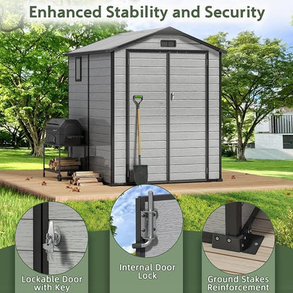 6 x 6 FT Resin Shed with Floor & Skylight, Weather & UV Resistant Sheds | - Image 7