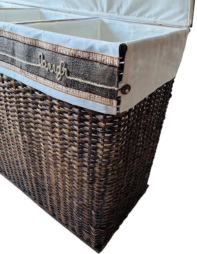 Handcrafted Wicker Oversized 3 Section Divided Laundry Hamper Sorter and - Image 2