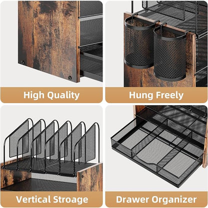 Marbrasse Desk organizer with Drawer, 4-Tier Wooden File Organizer with 5 - Image 2