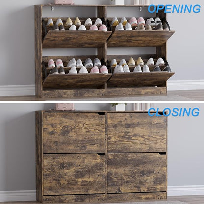 BORNOON Shoe Cabinet with 4 Flip Drawers, Narrow Hidden Shoe Storage Cabinet - Image 5