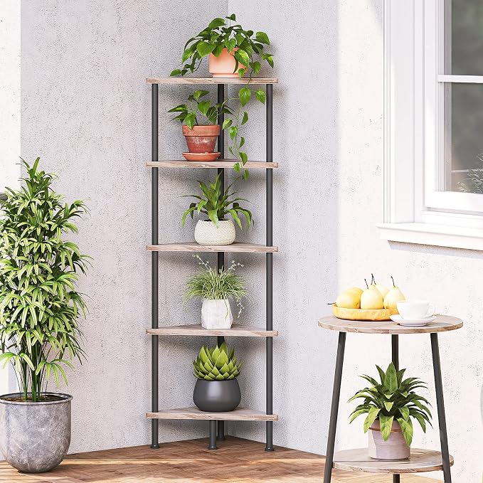 HOOBRO Corner Shelf Stand, Industrial 5-Tier Corner Bookshelf - Image 8