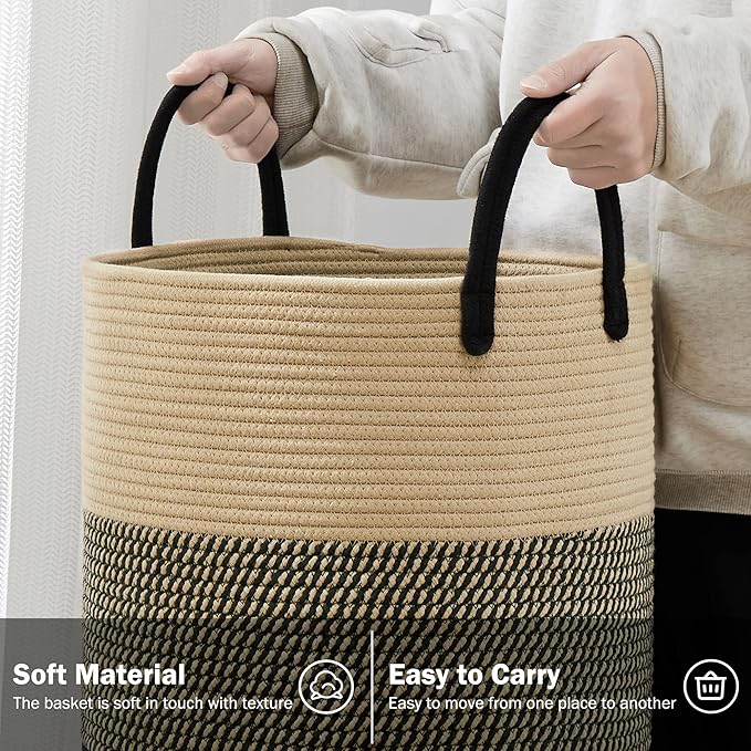 YOUDENOVA Woven Rope Laundry Hamper Basket, 58L Tall Laundry Basket - Image 3
