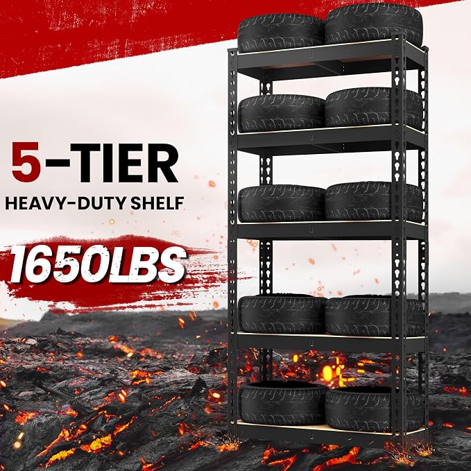 Yaheetech 5-Tier Heavy Duty Storage Shelves 28" W x 12" D x 60" H Black | - Image 5