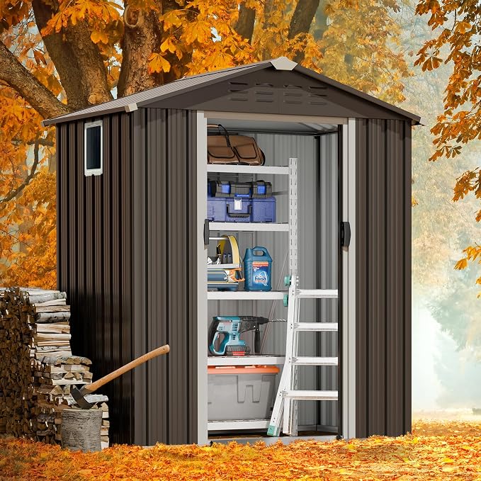 JY QAQA 5x3 FT Metal Outdoor Garden Storage Shed, Waterproof Metal Garden Sheds - Image 2