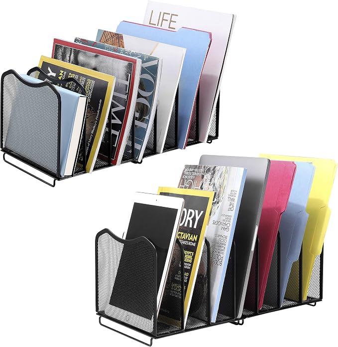 Simple Trending 2 Pack Mesh Desktop File Sorter Organizer, 7-Section Bookshelf - Image 2