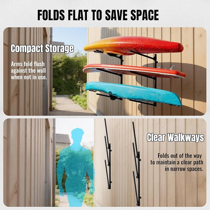 3-Tier Foldable Kayak Wall Mount Rack | Space-Saving Swing-Away Design - Image 2