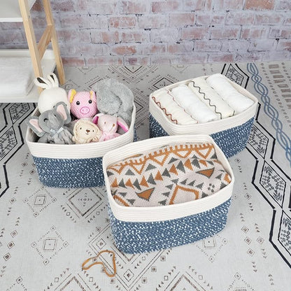White and Blue Cotton Rope storage Basket Bins Woven Basket - Image 5