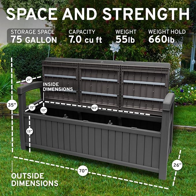 EconoHome 3 Seat Outdoor Storage Bench - Image 2