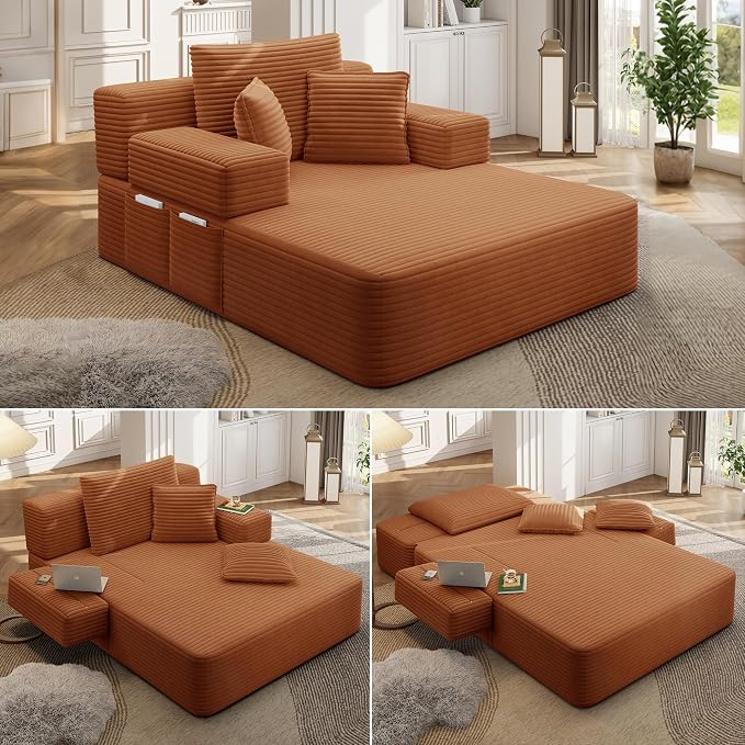 2-in-1 Convertible Chaise Lounge Indoor, 60.2" Corduroy Upholstered Chaise - Image 6