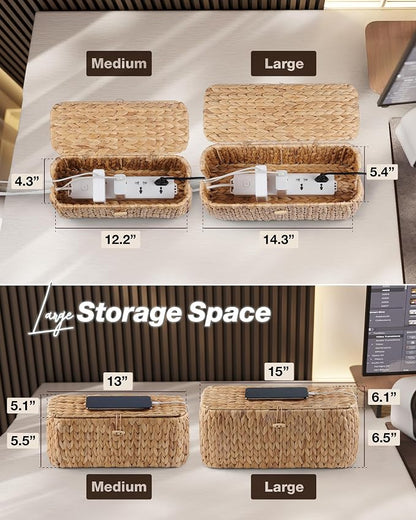 Large Cable Management Box, Natural Rattan Cable Cord Organizer Boxes - Image 4