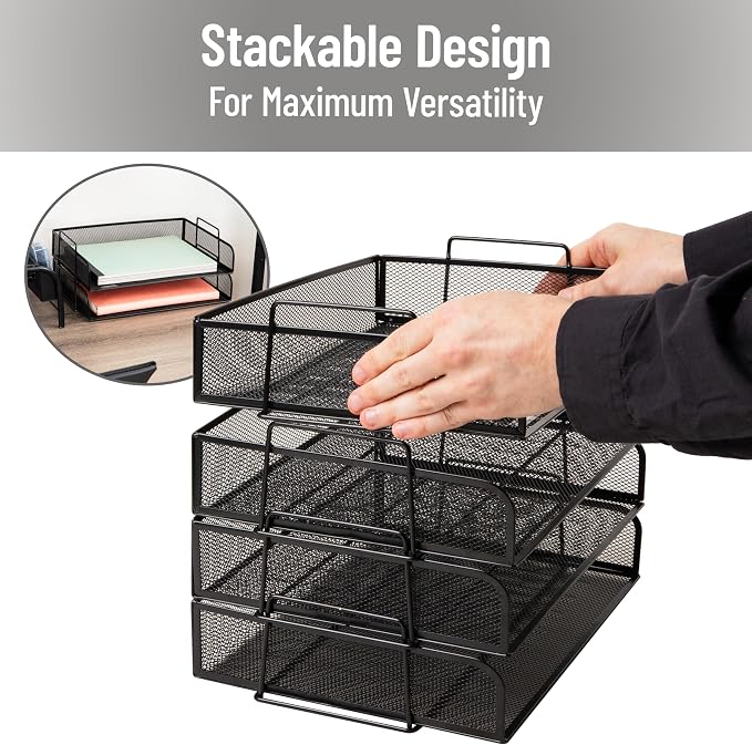 Mind Reader Stackable Paper Tray, Desktop Organizer, File Storage, Metal Mesh - Image 4