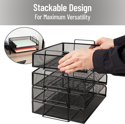 Mind Reader Stackable Paper Tray, Desktop Organizer, File Storage, Metal Mesh - Image 4
