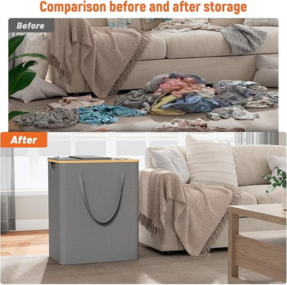170L Laundry Hamper with Lid 3 Section, Extra Large Laundry Basket with 3 - Image 2