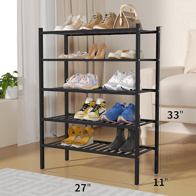 5 Tier Bamboo Shoe Rack for Closet Free Standing Wood Shoe Shelf for Entryway - Image 3