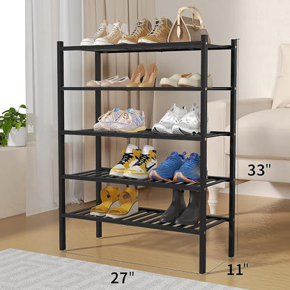 5 Tier Bamboo Shoe Rack for Closet Free Standing Wood Shoe Shelf for Entryway - Image 3