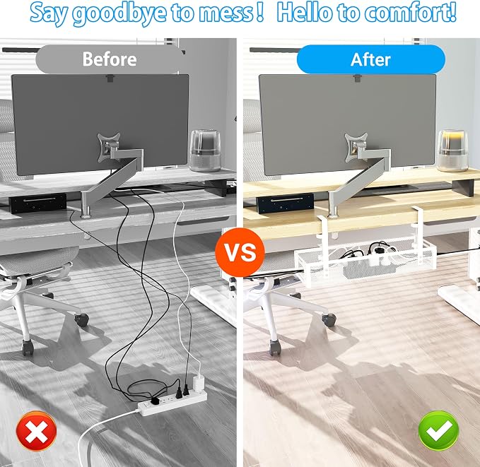 No Drill Under Desk Cable Management Tray, SONATURE 15.7" Cord Organizer - Image 4