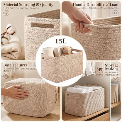 OIASKET 4Packs Natural Cotton Rope Storage Baskets - Image 3