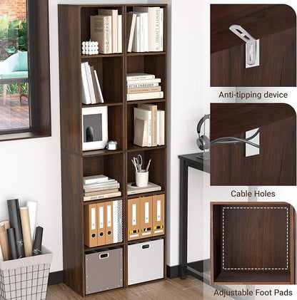 6 Cube Storage Organizer, Narrow Open Shelf Bookcase, Freestanding 6 Tier Low - Image 5