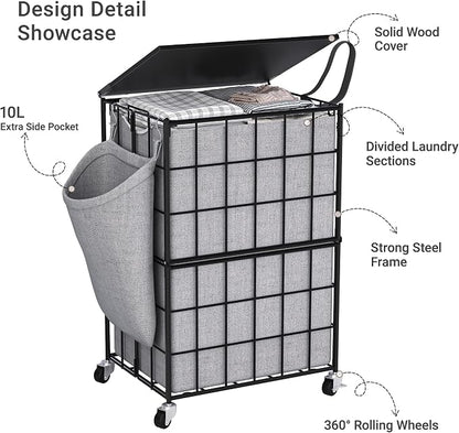 90L Laundry Basket with Wheels, Large Capacity Laundry Hamper with Removable - Image 3