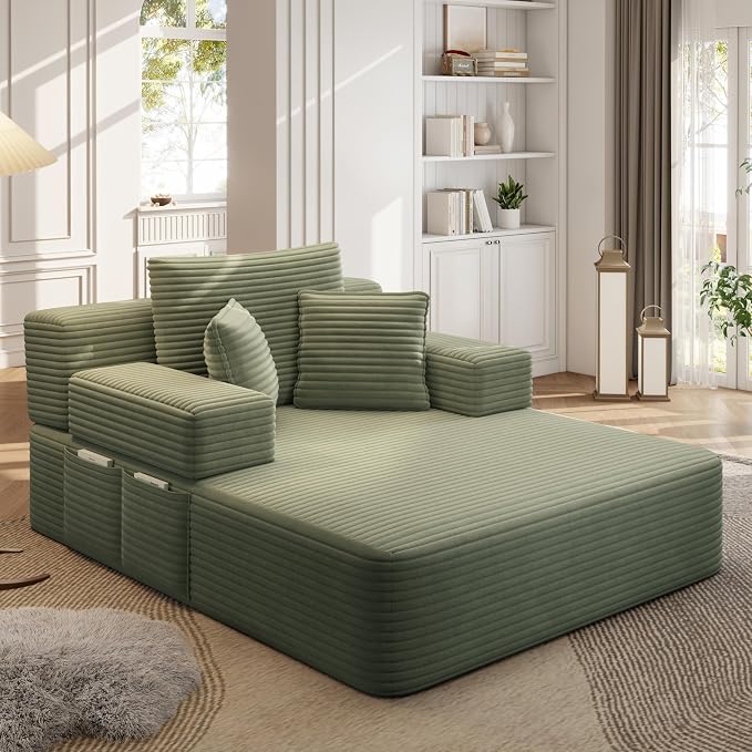 2-in-1 Convertible Chaise Lounge Indoor, 60.2" Corduroy Upholstered Chaise - Image 3