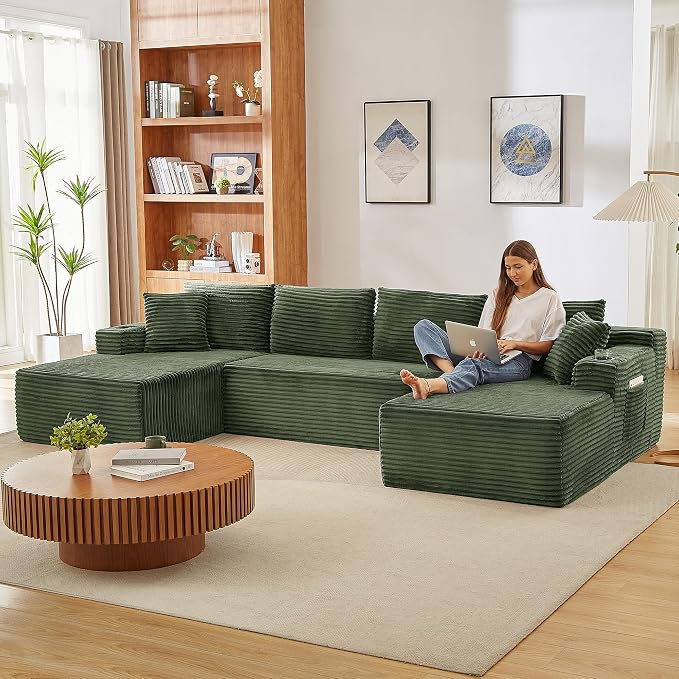 GNIXUU 133.5" Green U Shaped Boneless Sectional Couch - Image 3
