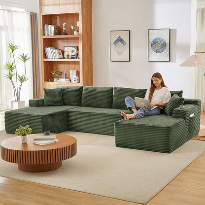 GNIXUU 133.5" Green U Shaped Boneless Sectional Couch - Image 3